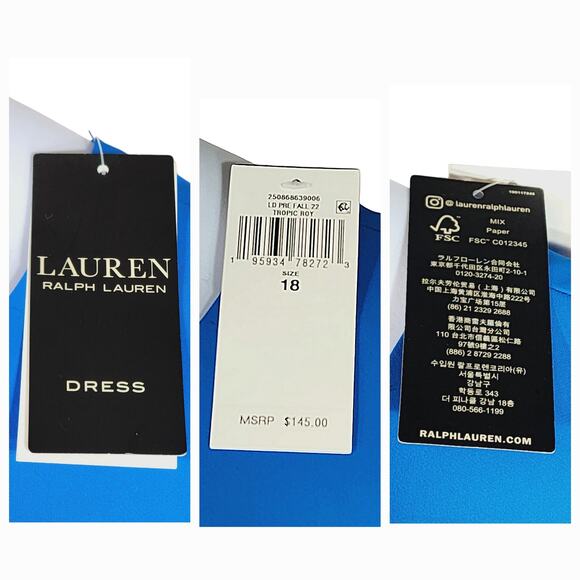 LRL Ralph Lauren Midi Sheath Dress sz 18 Women Blue Belted Keyhole Neck NEW READ - Picture 10 of 13